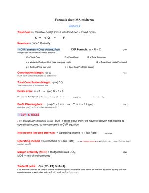 Formulas Pdf Ma Formula Sheet For Management Accounting For Iba