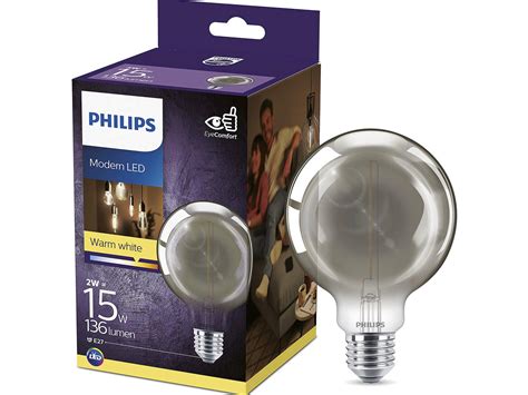 Philips Modern Smoky Ampoule Led Globe E27 2w Blanc Chaud Hubo