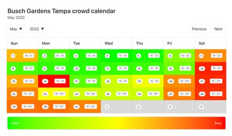 Busch Gardens Crowd Calendar January Elly Noelle