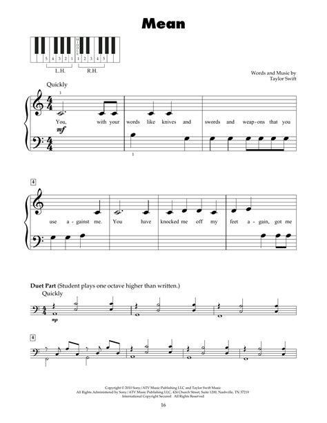 Taylor Swift Mean Sheet Music