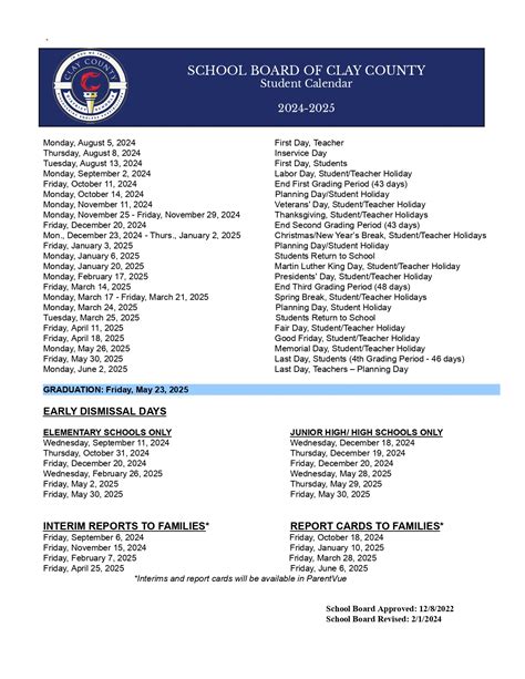 Clay County School District Calendar 2024-2025 [Public]
