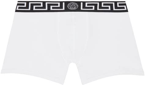 White Greca Border Long Boxer Briefs By Versace Underwear On Sale