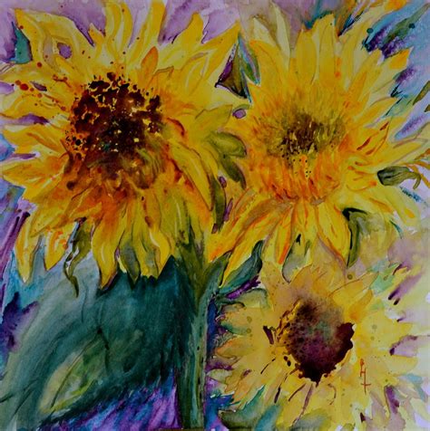 Three Sunflowers Painting By Beverley Harper Tinsley Fine Art America