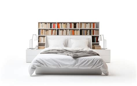 Premium Photo | Wooden Bed with bookcase