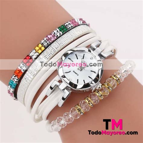 Reloj Pulsera Colores Blanco Extensible Piel Sintetica Sin N Mero Y