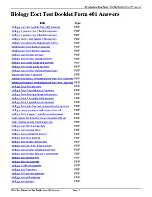 Fillable Online Biology Eoct Test Booklet Form 401 Answers Biology