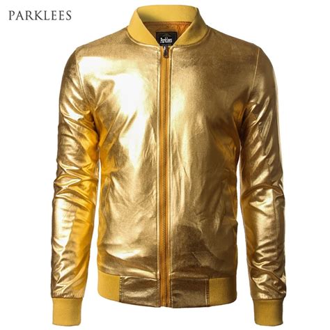 Buy New Trend Metallic Gold Bomber Jacket Menwomen