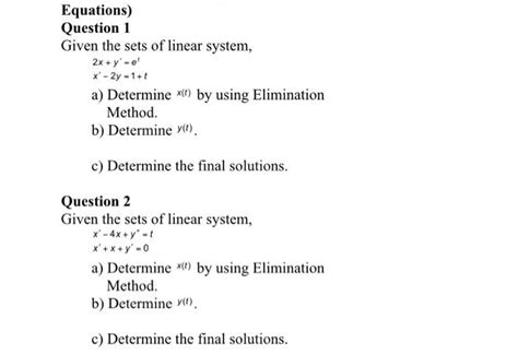 Solved Equations Question 1 Given The Sets Of Linear