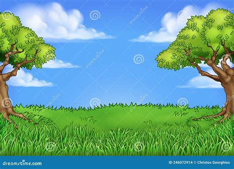 Fondo De Jardín De Césped Con Paisaje Arbolado Ilustración del Vector