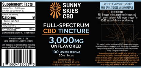 Full Spectrum Cbd Tincture Unflavored Sunny Skies Cbd