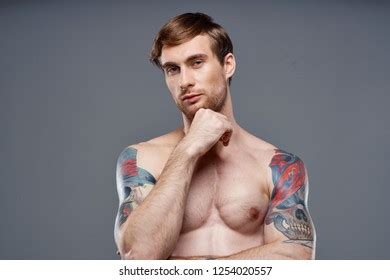 Inflated Man Tattoos On Hands Beautiful Stock Photo