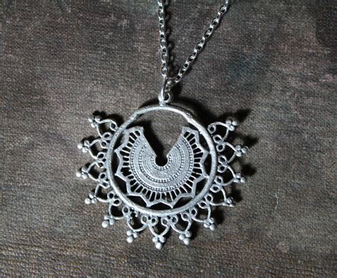 Mandala Necklace Silver Plated Tribal Pendant Etsy Mandala Necklace Tribal Pendant Silver