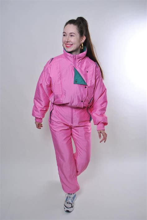 Vintage Pink Ski Suit Retro Snow Suit For Women Size L