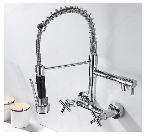 Chrome Black Kitchen Faucet Dual Handles Hot Cold Water Kitchen Mixer Tap Wall Mounted Dual
