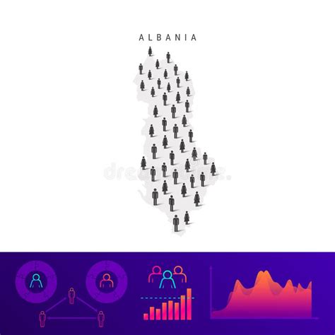 Mapa Do Povo Da Albânia Silhueta Vetorial Detalhada Multidão De