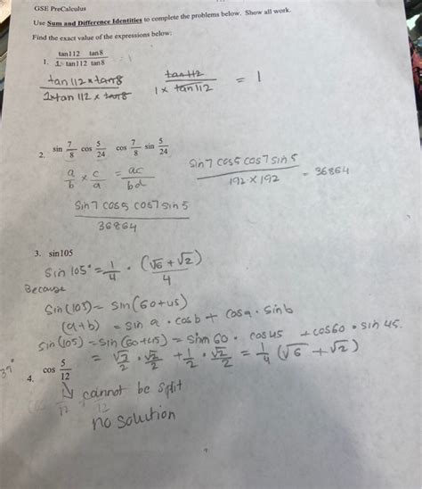 Solved GSE PreCalculus Use Double Angle Identities To Double Chegg