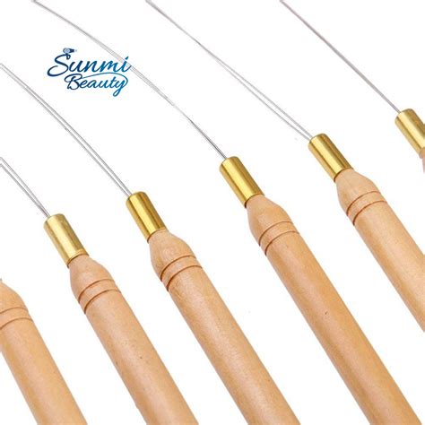 Wooden Handle Hook Needle Hair Extension Loop Micro Rings Links Beads