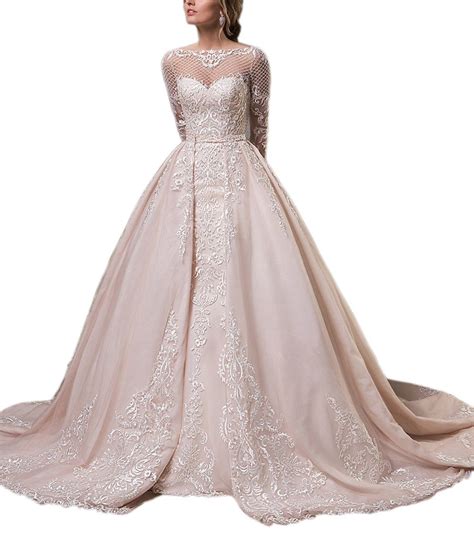 Rudina Detachable Champagne Mermaid Wedding Dresses Long Sleeves