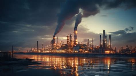 Premium Ai Image Oil Refinery Aglow With Lights Against The Backdrop