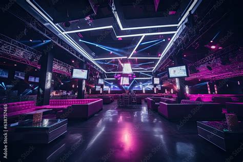 Interior of a night club with neon lights and lighting, toned, A ...