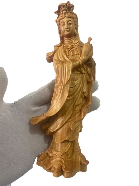 Estatua De Buda Guanyin Tallado A Mano Estatua De Madera S Lida Tallada