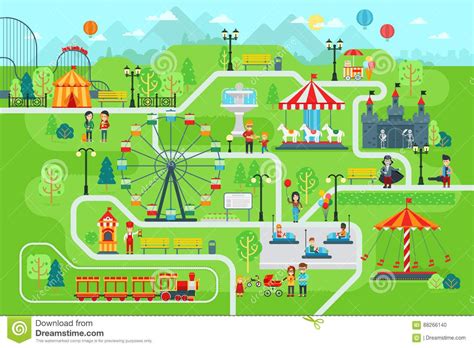 Los Elementos Infographic Del Mapa Del Parque De Atracciones En Vector