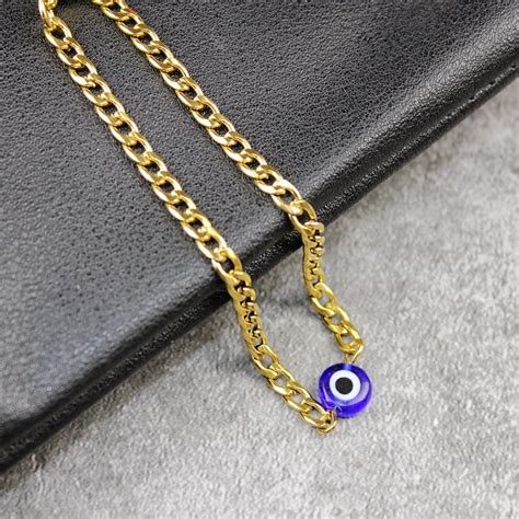 Gold Evil Eye Chain Bracelet Men S Stainless Steel Etsy