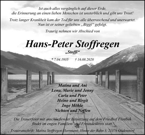 Traueranzeigen Von Hans Peter Stoffregen Trauer Anzeigen De