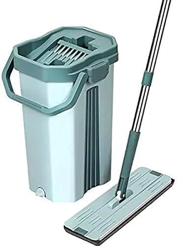 PGT STORE Green Flat Mop And Bucket Set With Microfiber Mop Pads