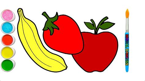 How To Draw Apple 🍎 And Different Fruits Lets Draw Fruits Colour And