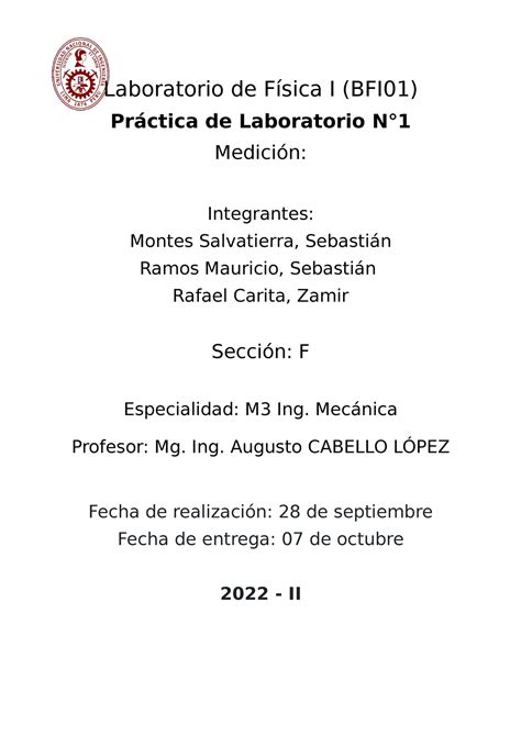 Lab Fis Secc F L Grupo Laboratorio De F Sica I Bfi Pr Ctica