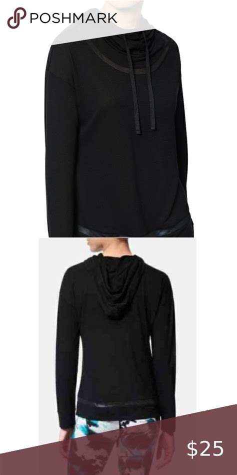 Marc New York Womens Funnel Neck Active Hooded Top Black Xl Marc