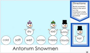 Winter Snowmen Synonyms And Antonyms Sort By Let S Get Learning Tpt