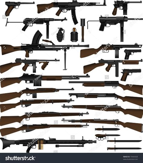 Layered Vector Illustration Of Various Weapons Which Mainly Be Used At