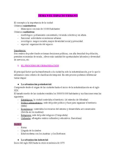 TEMA 9 EL Espacio Urbano TEMA 9 EL ESPACIO URBANO El Concepto Y La