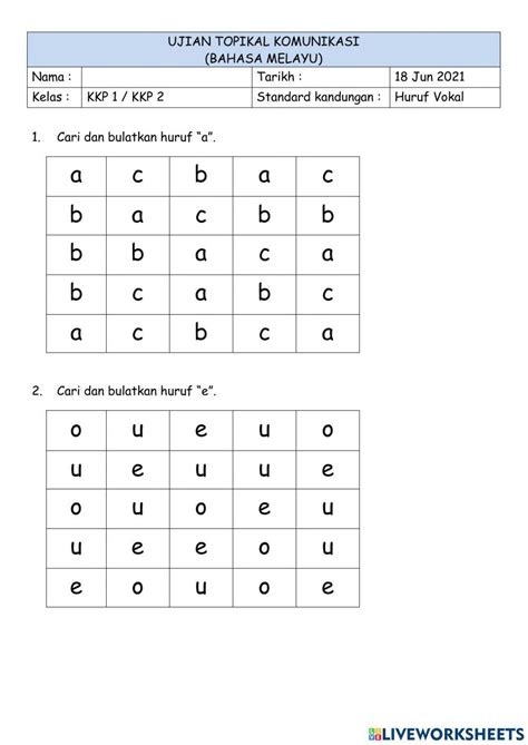 Mengenal Huruf Vokal Worksheet For Pendidikan Khas Live Worksheets