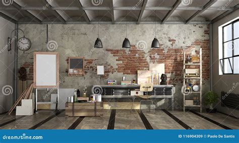 Art Workshop In Industrial Style Stock Illustration Illustration Of