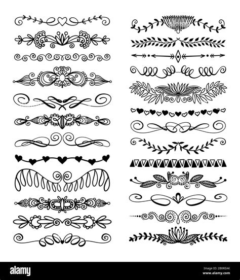 Set Of 25 Doodle Sketch Drawing Divider Wedding Card Design Element Or