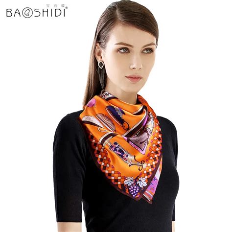 Pure Silk Large Square Scarf Women Luxury Brand Scarves Elegant