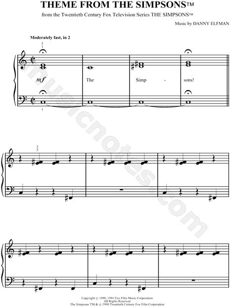 "Theme from The Simpsons" from 'The Simpsons' Sheet Music (Easy Piano ...