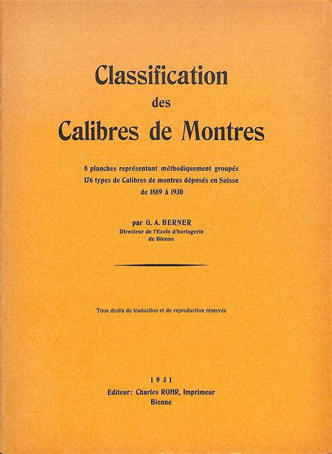 Editions Booksimonin Classification Des Calibres De Montres Berner