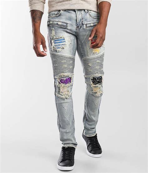 Preme Indigo Moto Skinny Stretch Jean Mens Jeans In Indigo Buckle