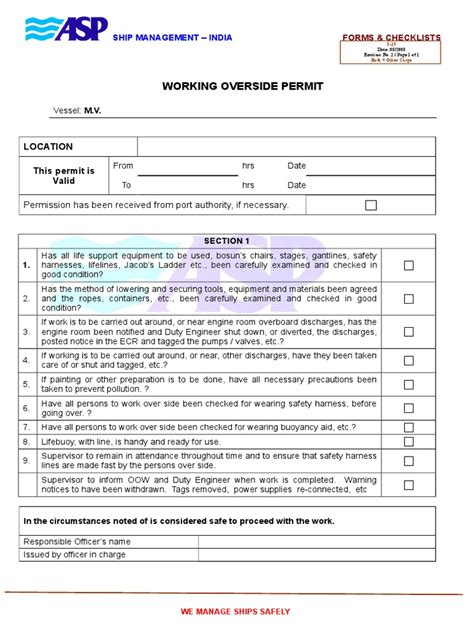 S 15 Working Overside Permit Pdf Ships Water Transport