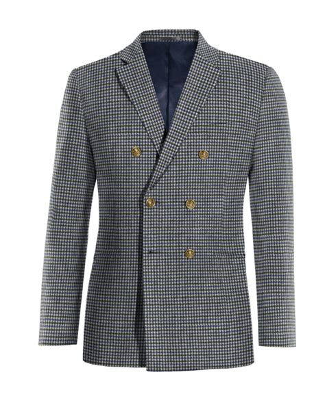 Grey Houndstooth Tweed Double Breasted Jacket