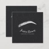 Modern White Glam Eyebrow Eyelash Extensions Black Square Business Card