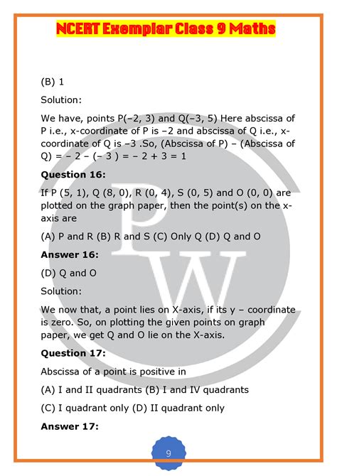 Class 9 Maths Chapter 3 Coordinate Geometry Solutions Of Ncert Exemplar