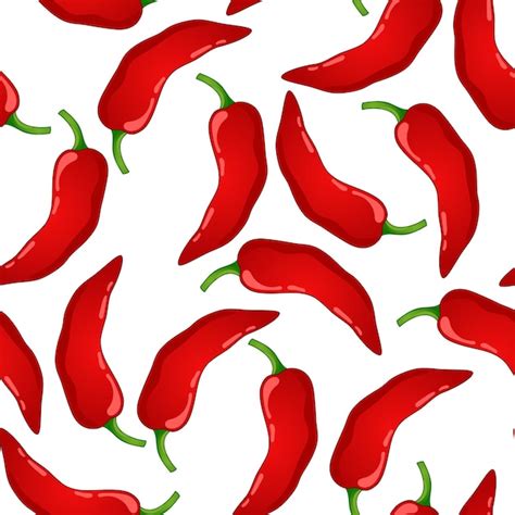 Premium Vector Red Pepper Vector Seamless Pattern Mexican Chili Spicy Vegetable Hot Paprika