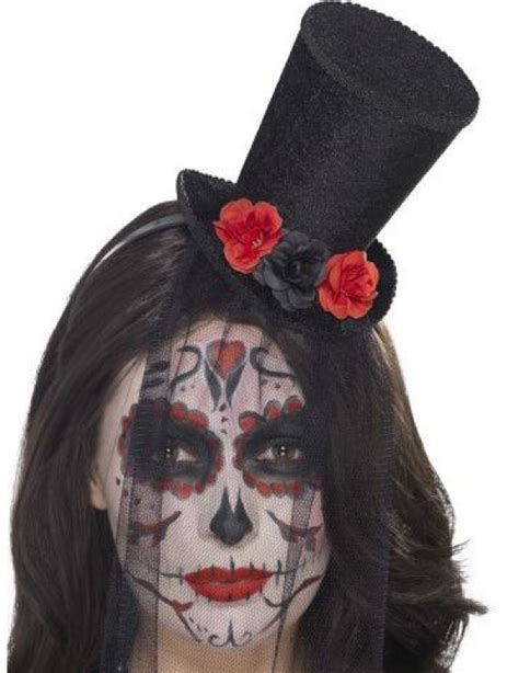 Mini Chapeau Avec Roses Et Voile Femme Dia De Los Muertos Deguise Toi