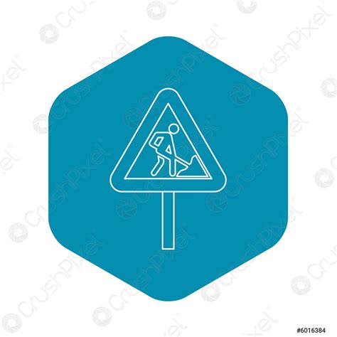 Road Works Warning Traffic Sign Icon Outline Style Stock Vector