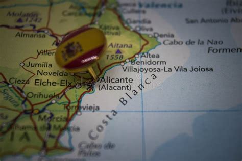 Alicante Pinned On A Map With Flag Of Spain Stock Photo Image Of